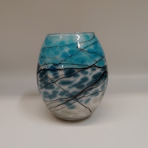 DB-671 Vase - Aqua  with White 6x5 $75 at Hunter Wolff Gallery